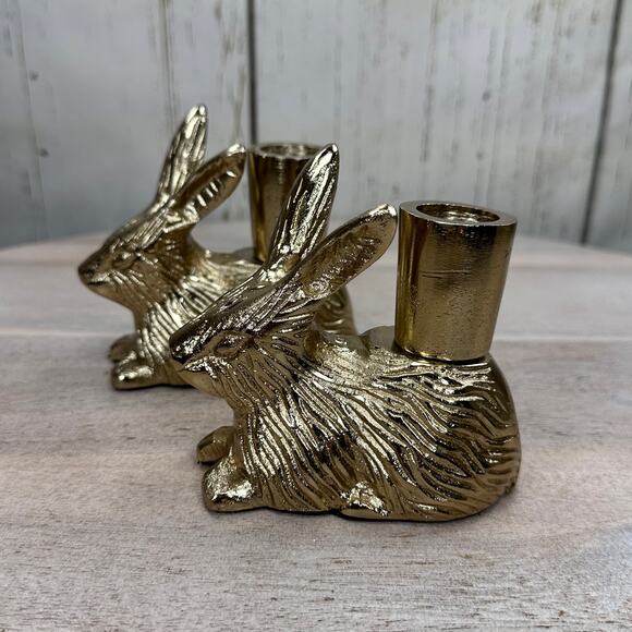 Cupcakes and Cashmere Gold Rabbit Bunny Taper Candle Holder Spring Easter Viral - Picture 11 of 16